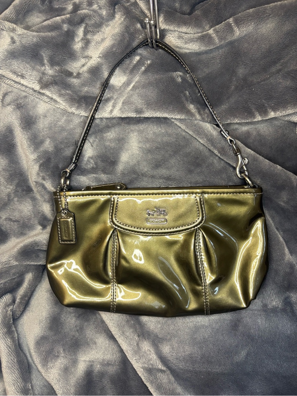 Y2K Coach Olive Patent Leather Shoulder Bag, With Hangtag